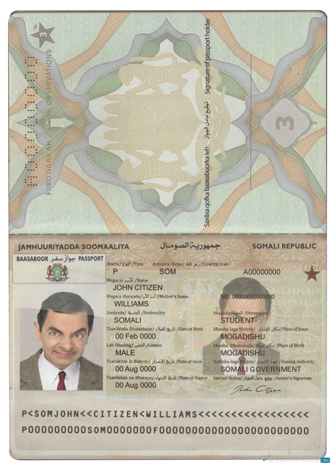 Download Somalia (Soomaaliya) passport Photoshop template